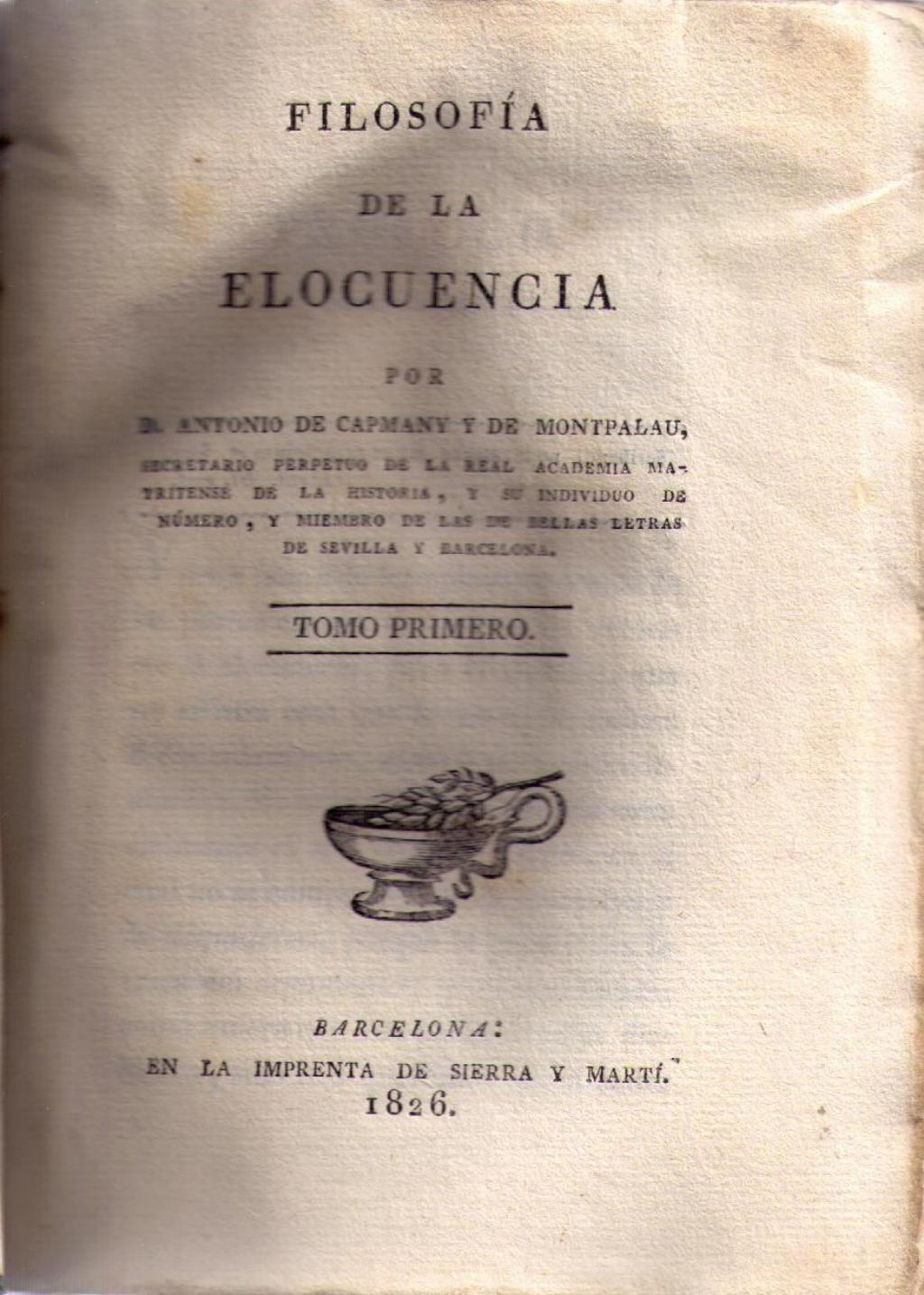 Coberta de Filosofía de la elocuencia (Tom I)